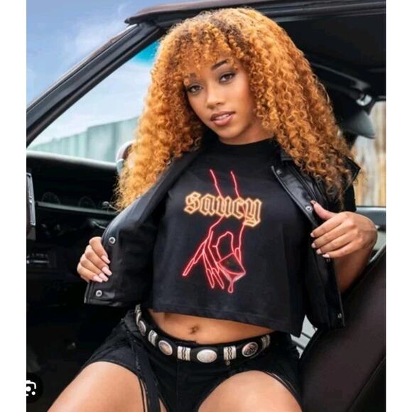 Megan Thee Stallion X Popeyes Collab Cropped Tee Shirt Sz L Saucy Hottie Sauce - Picture 6 of 8